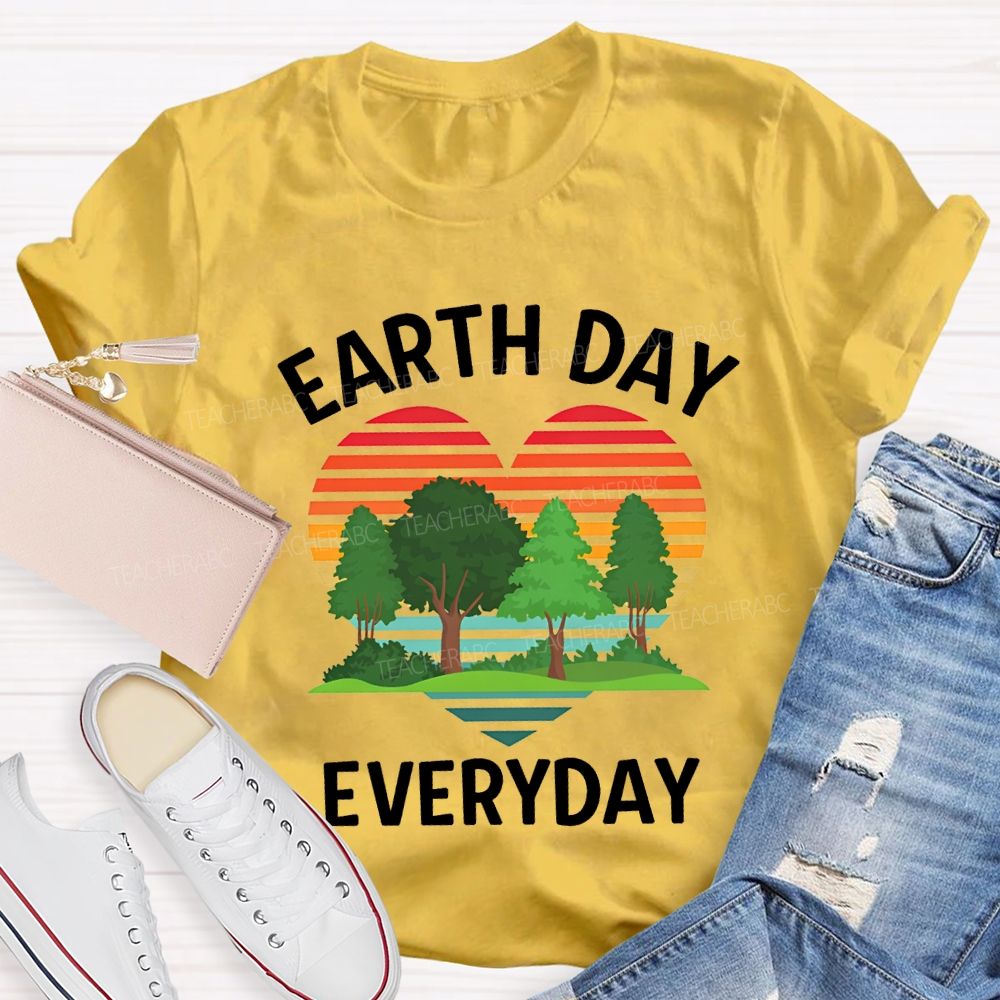 Earth Day Every Day Hearts And Trees Teacher T-shirt