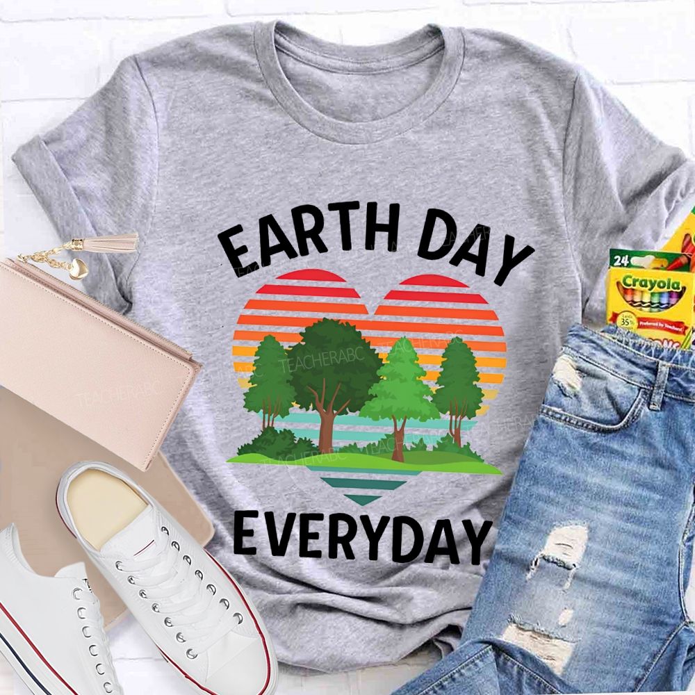 Earth Day Every Day Hearts And Trees Teacher T-shirt