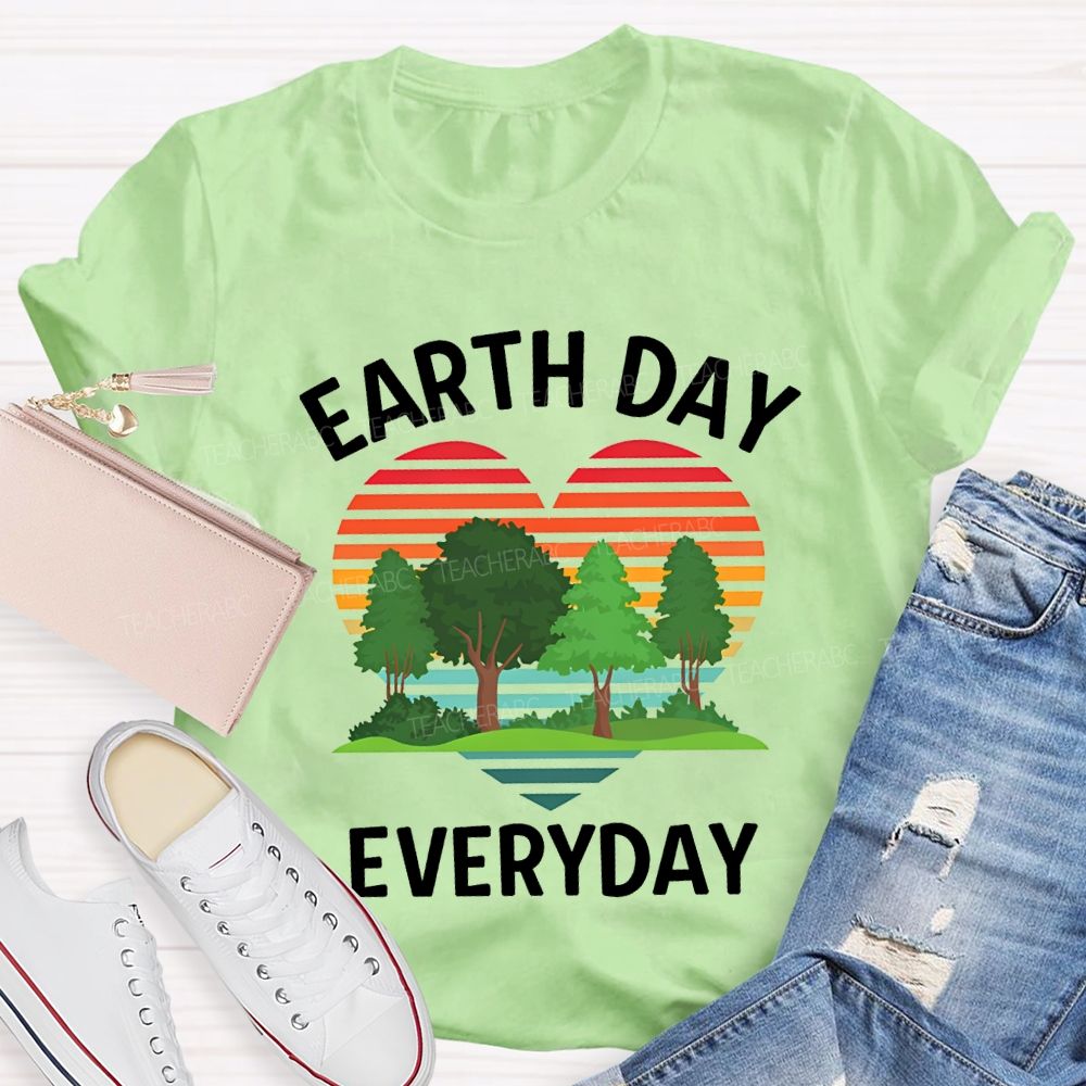 Earth Day Every Day Hearts And Trees Teacher T-shirt
