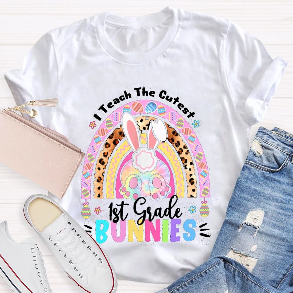 Personalized Grade I Teach The Cutest Bunnies Rainbow Teacher T-Shirt