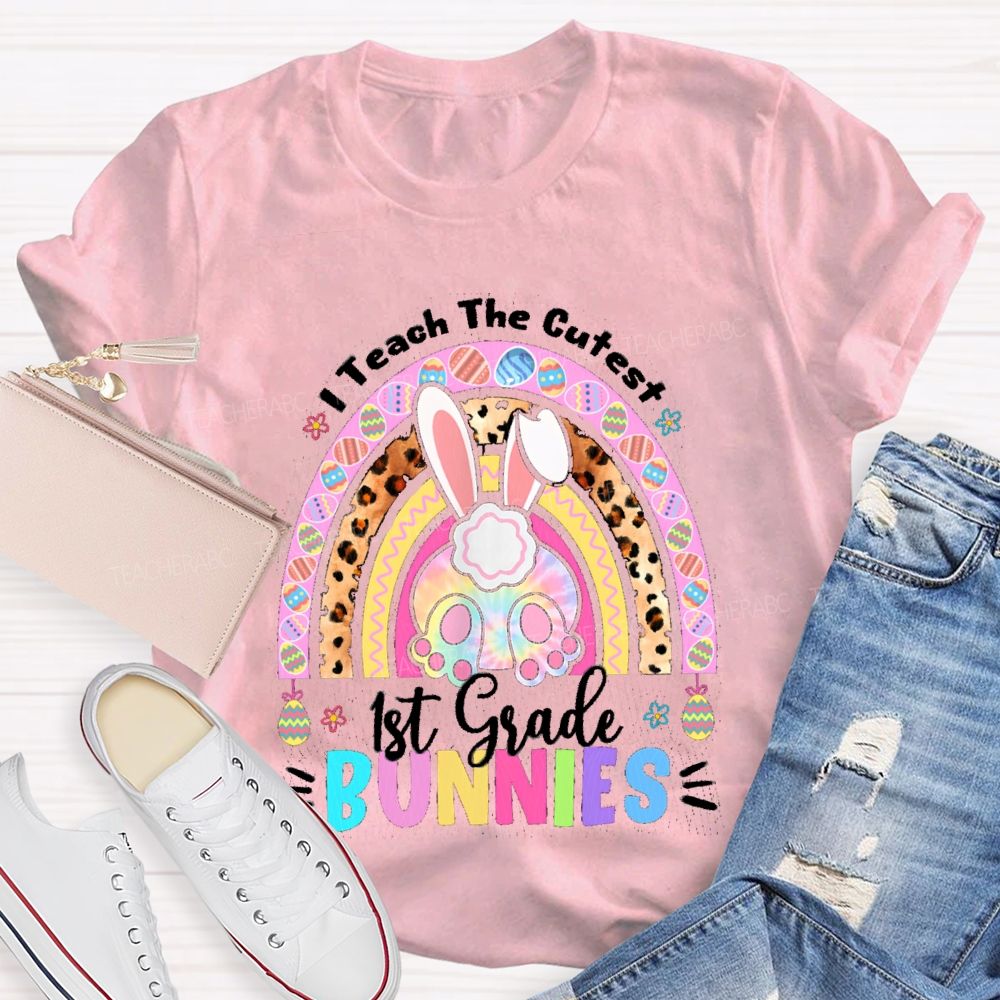 Personalized Grade I Teach The Cutest Bunnies Rainbow Teacher T-Shirt