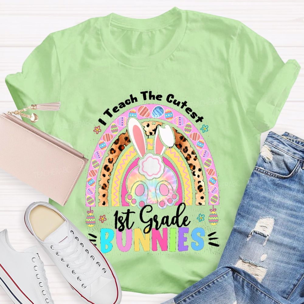 Personalized Grade I Teach The Cutest Bunnies Rainbow Teacher T-Shirt