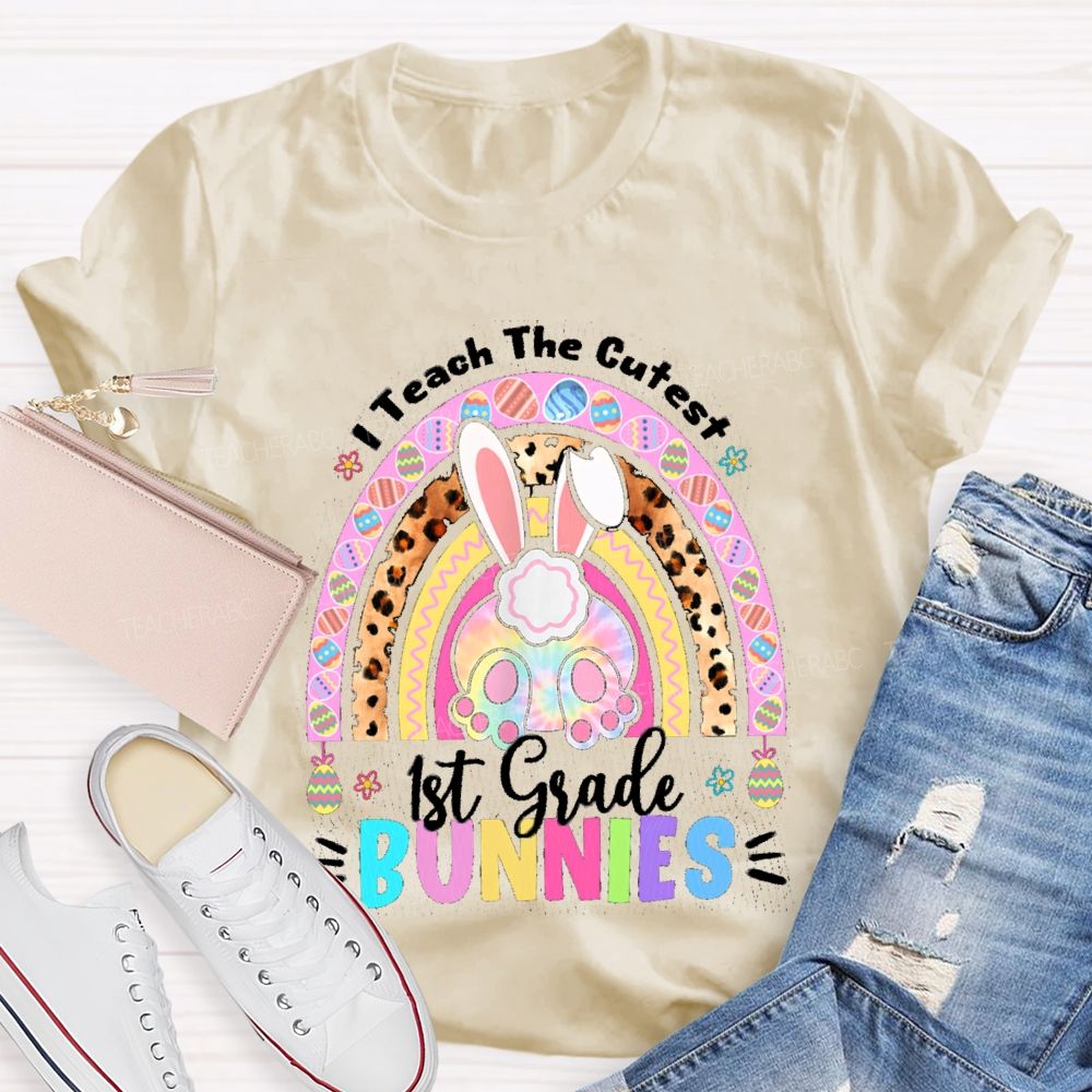 Personalized Grade I Teach The Cutest Bunnies Rainbow Teacher T-Shirt
