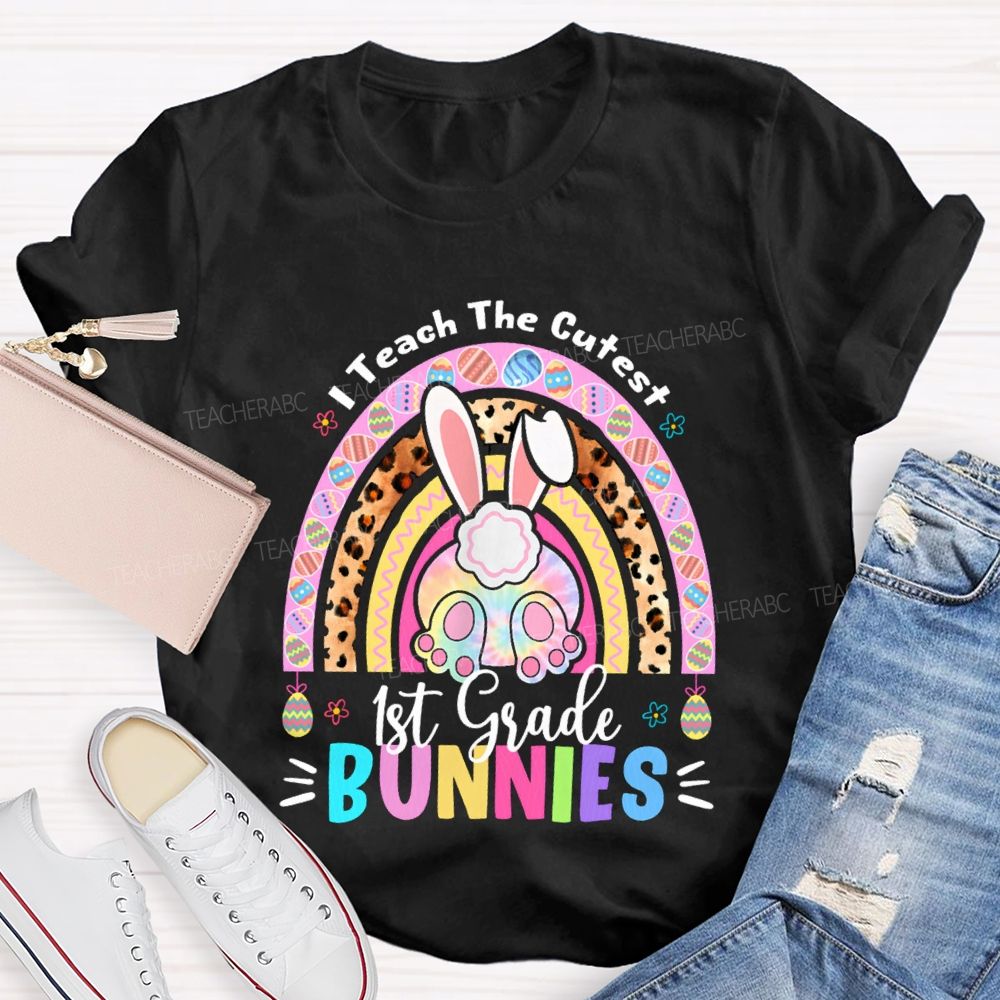 Personalized Grade I Teach The Cutest Bunnies Rainbow Teacher T-Shirt