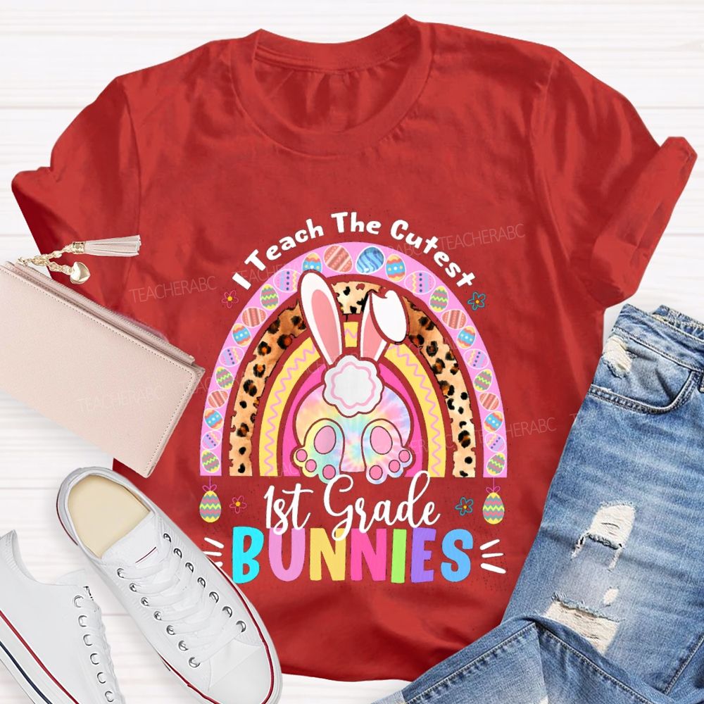 Personalized Grade I Teach The Cutest Bunnies Rainbow Teacher T-Shirt