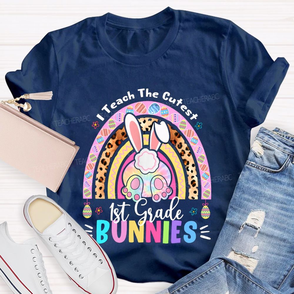 Personalized Grade I Teach The Cutest Bunnies Rainbow Teacher T-Shirt