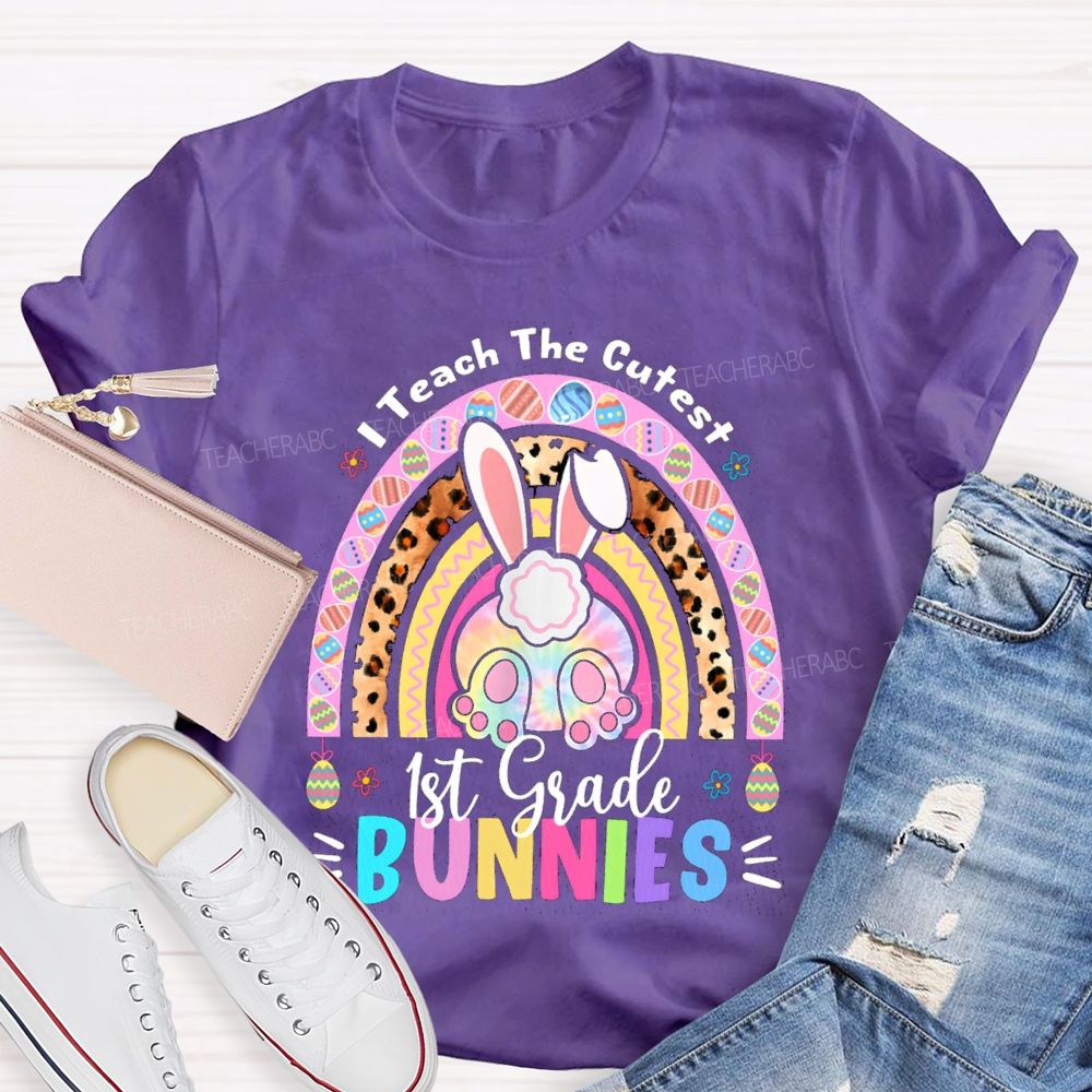 Personalized Grade I Teach The Cutest Bunnies Rainbow Teacher T-Shirt
