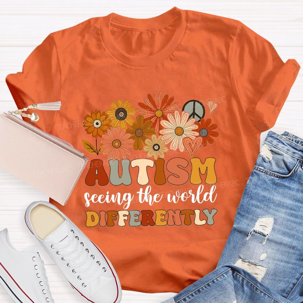 Autism Seeing The World Differently Sunshine Flower Teacher T-Shirt