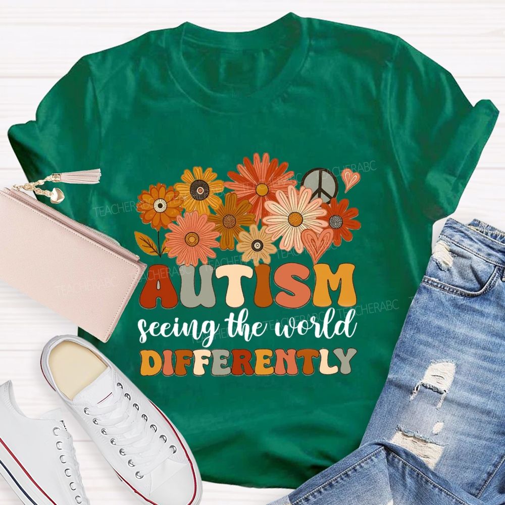 Autism Seeing The World Differently Sunshine Flower Teacher T-Shirt