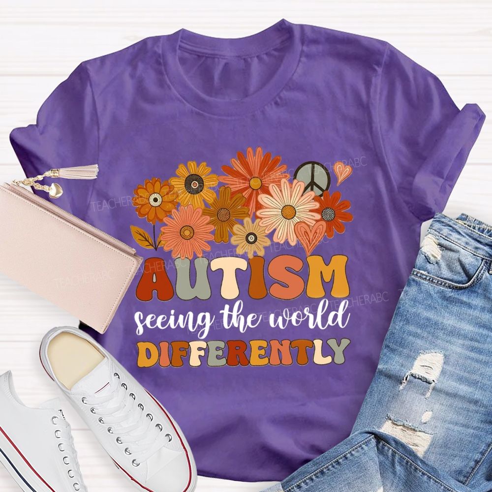 Autism Seeing The World Differently Sunshine Flower Teacher T-Shirt