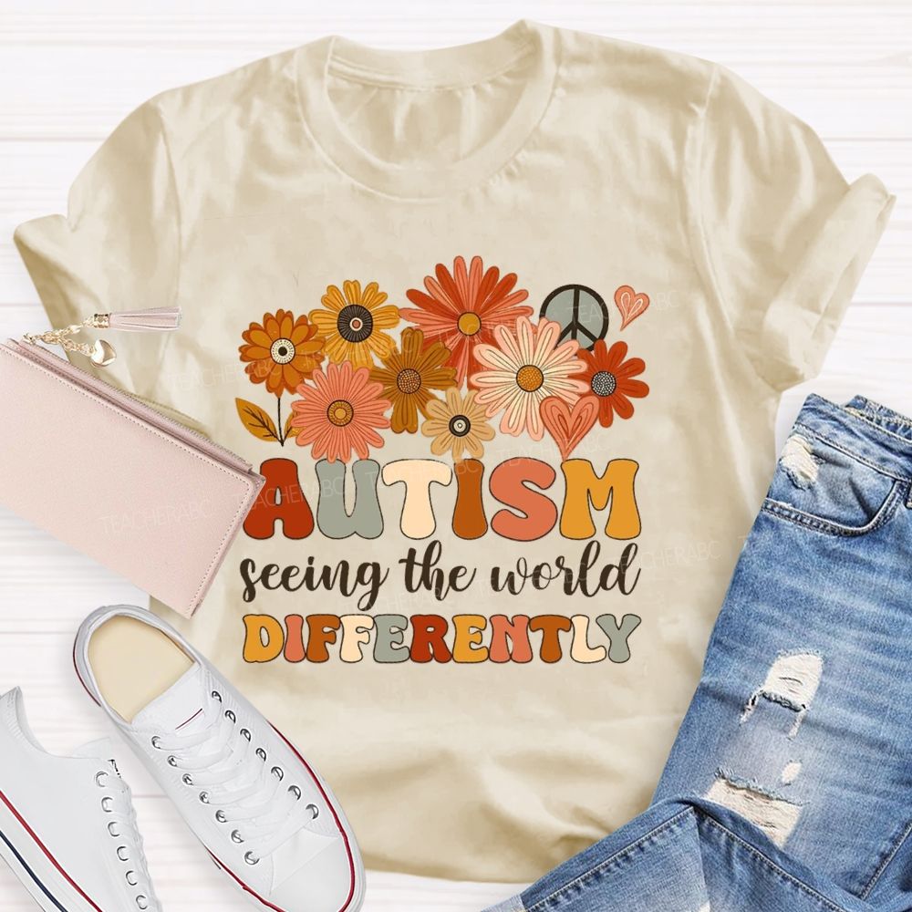 Autism Seeing The World Differently Sunshine Flower Teacher T-Shirt
