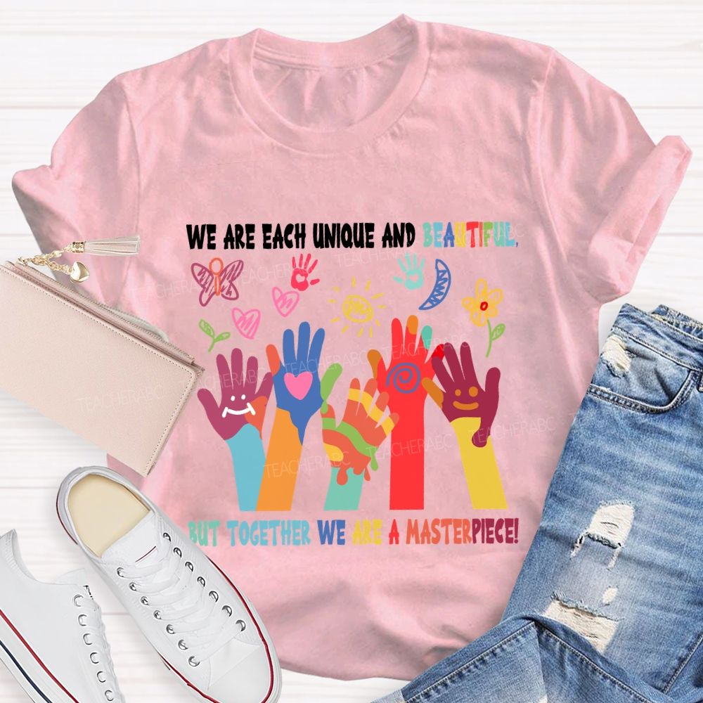 We Are Each Unique Colorful Hands Teacher T-shirt