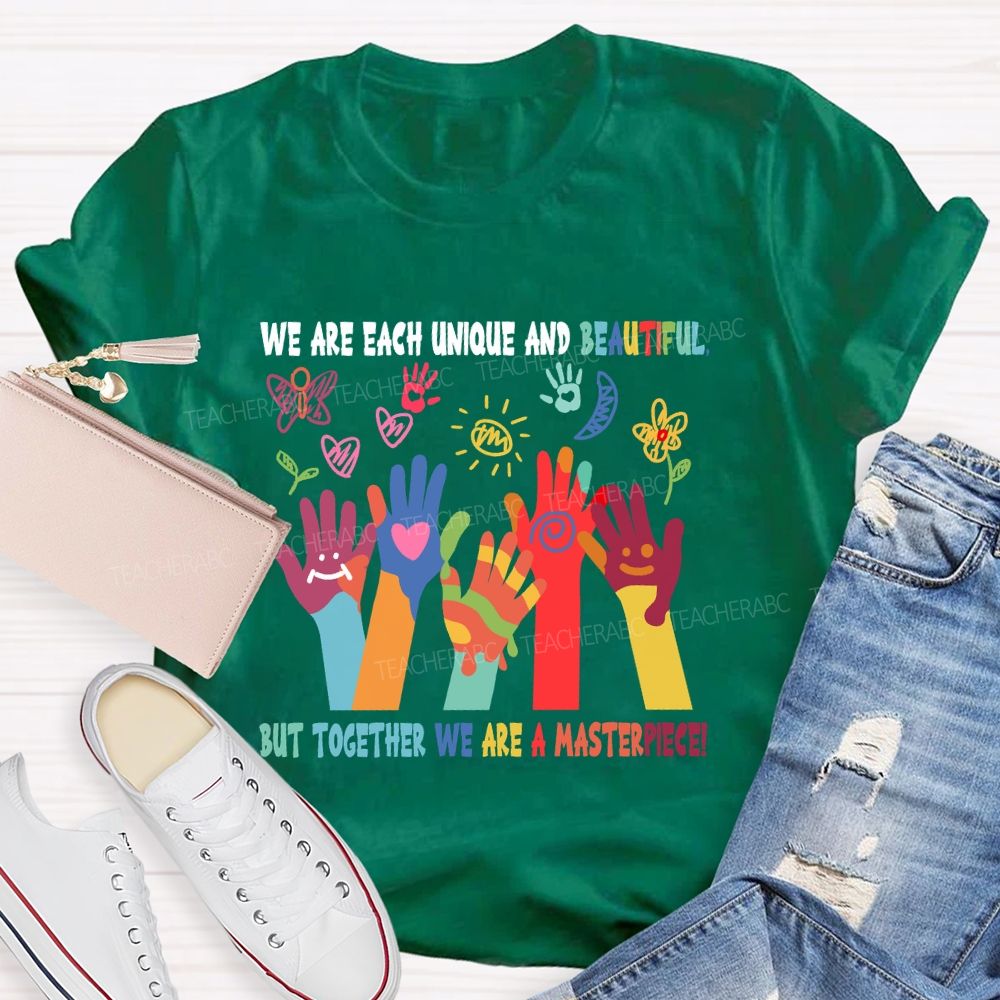 We Are Each Unique Colorful Hands Teacher T-shirt