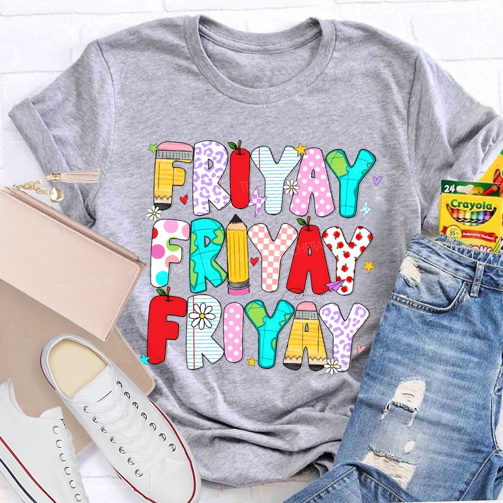Happy Friyay Pencil Letters Shapes Teacher T-shirt