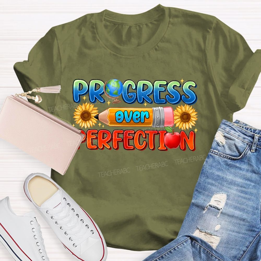 Progress Over Perfection Sunflower Pencil Teacher T-shirt