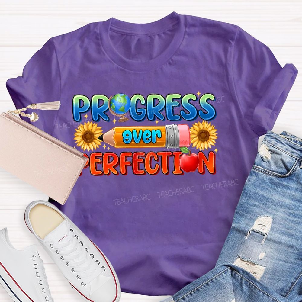Progress Over Perfection Sunflower Pencil Teacher T-shirt