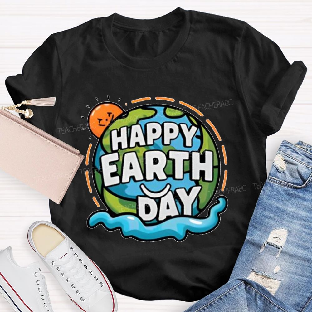 Happy Earth Day Pattern Teacher T-shir