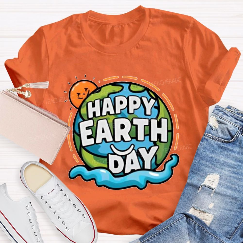 Happy Earth Day Pattern Teacher T-shir