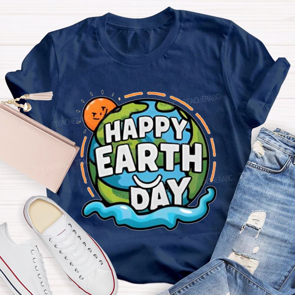 Happy Earth Day Pattern Teacher T-shir