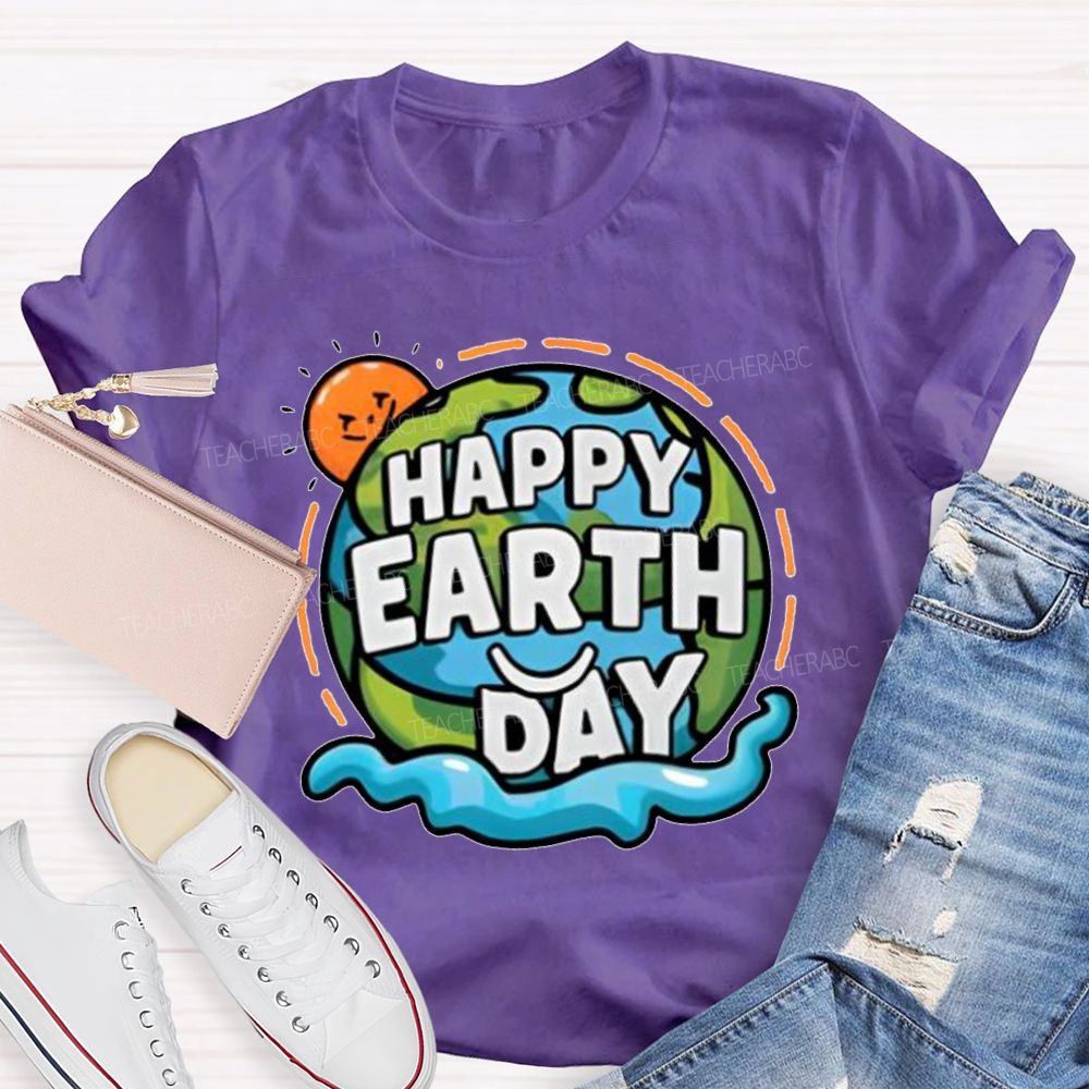 Happy Earth Day Pattern Teacher T-shir
