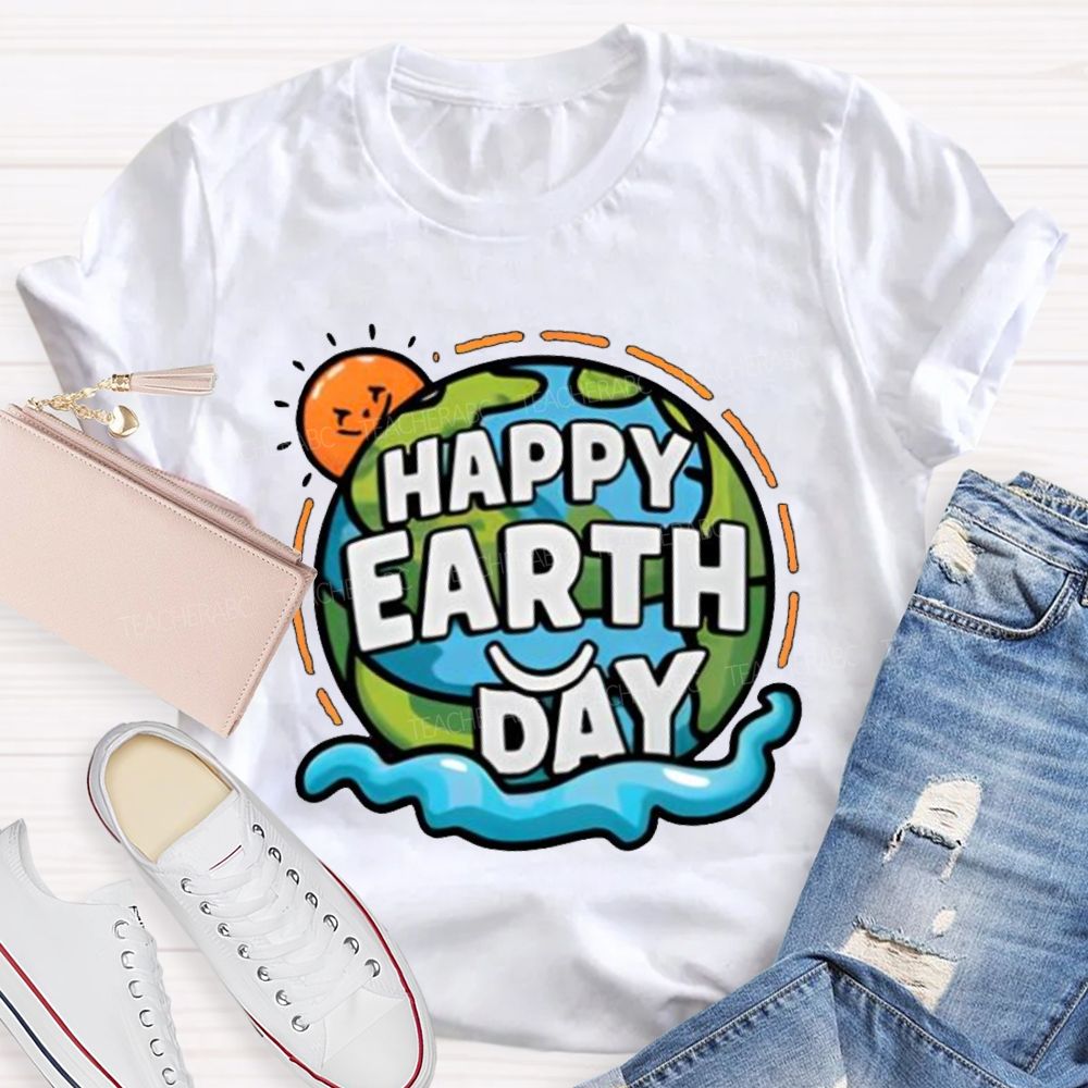 Happy Earth Day Pattern Teacher T-shir