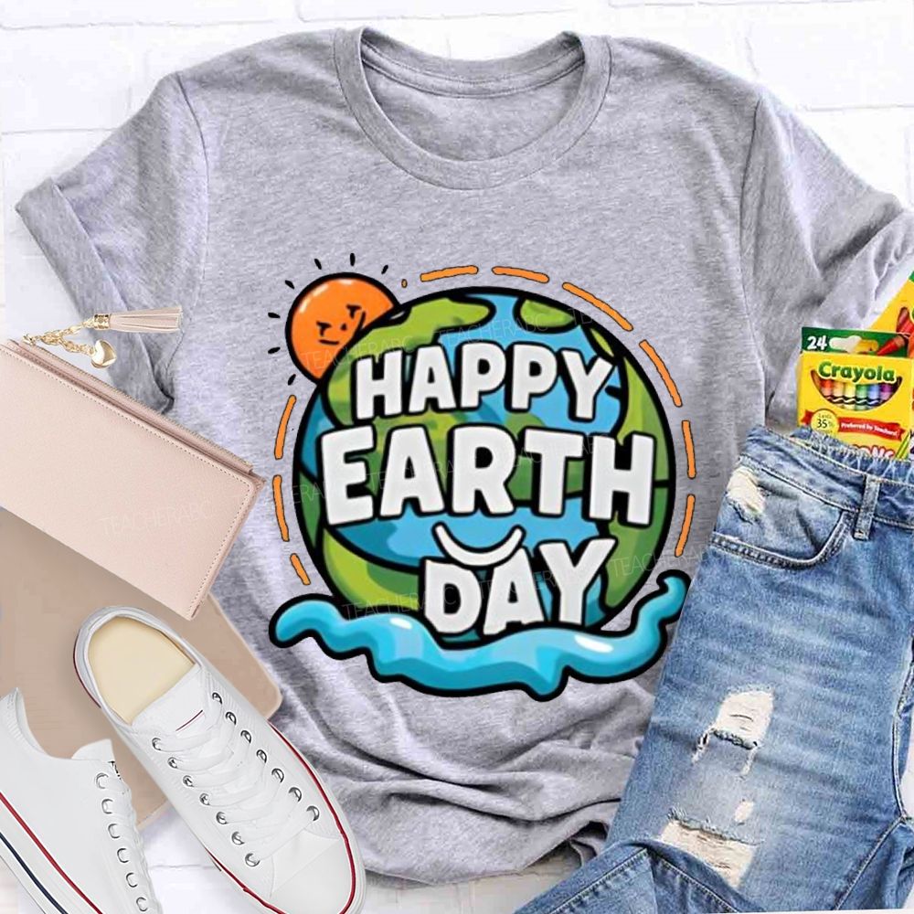 Happy Earth Day Pattern Teacher T-shir