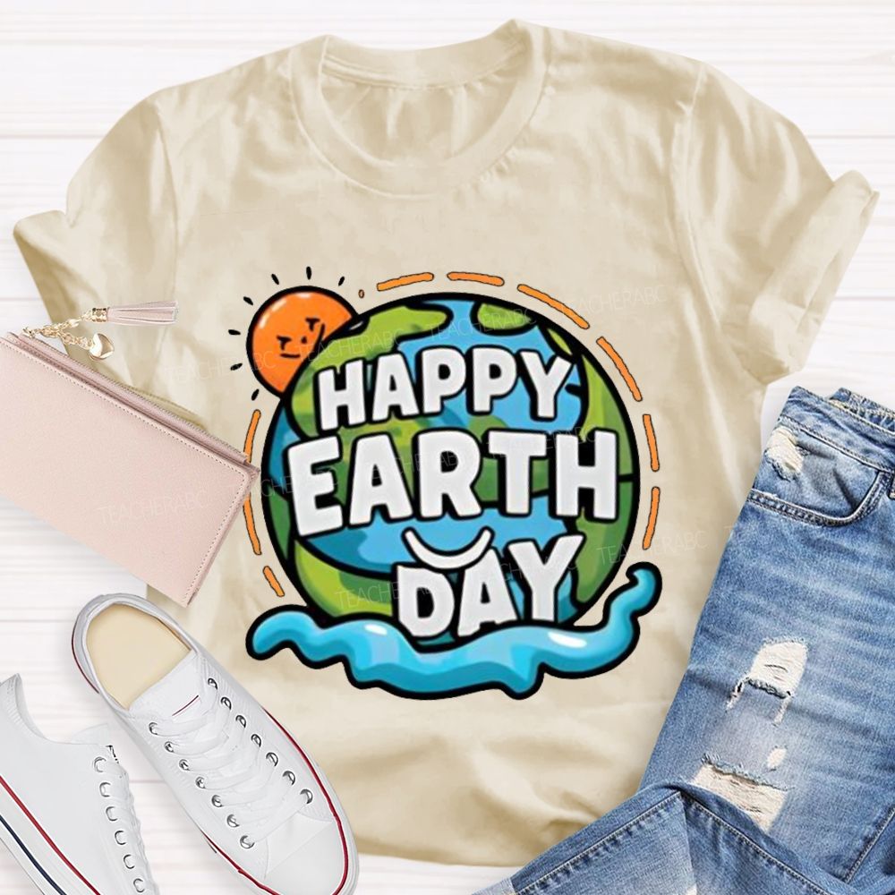 Happy Earth Day Pattern Teacher T-shir