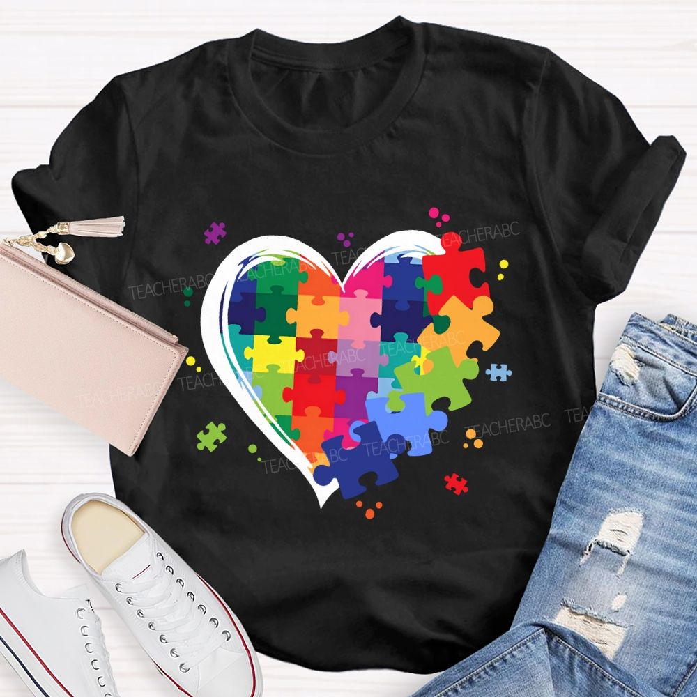 Love Needs No Words Rainbow Puzzle Spread Kindness Teacher T-Shirt