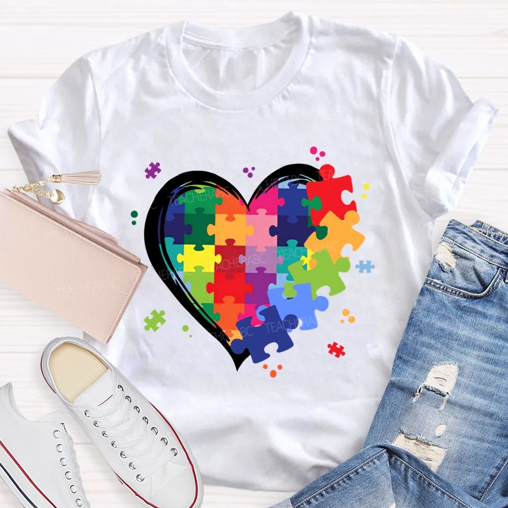 Love Needs No Words Rainbow Puzzle Spread Kindness Teacher T-Shirt