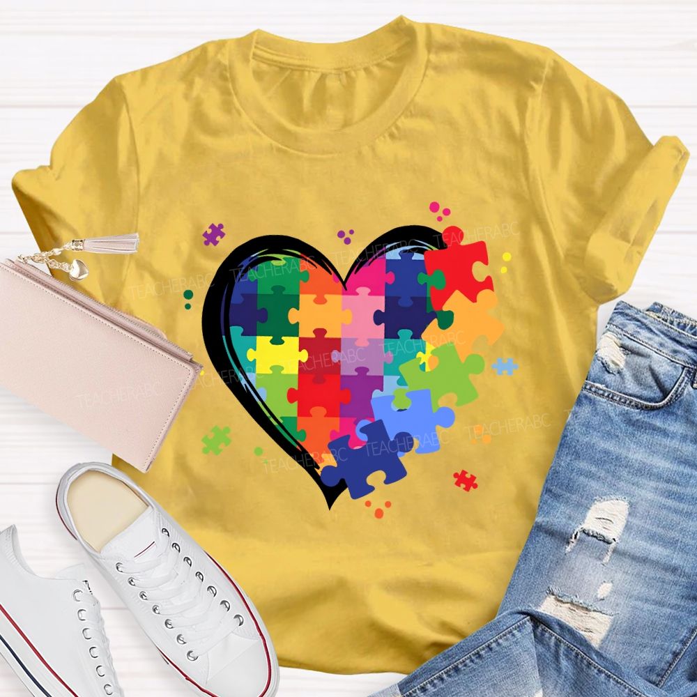 Love Needs No Words Rainbow Puzzle Spread Kindness Teacher T-Shirt