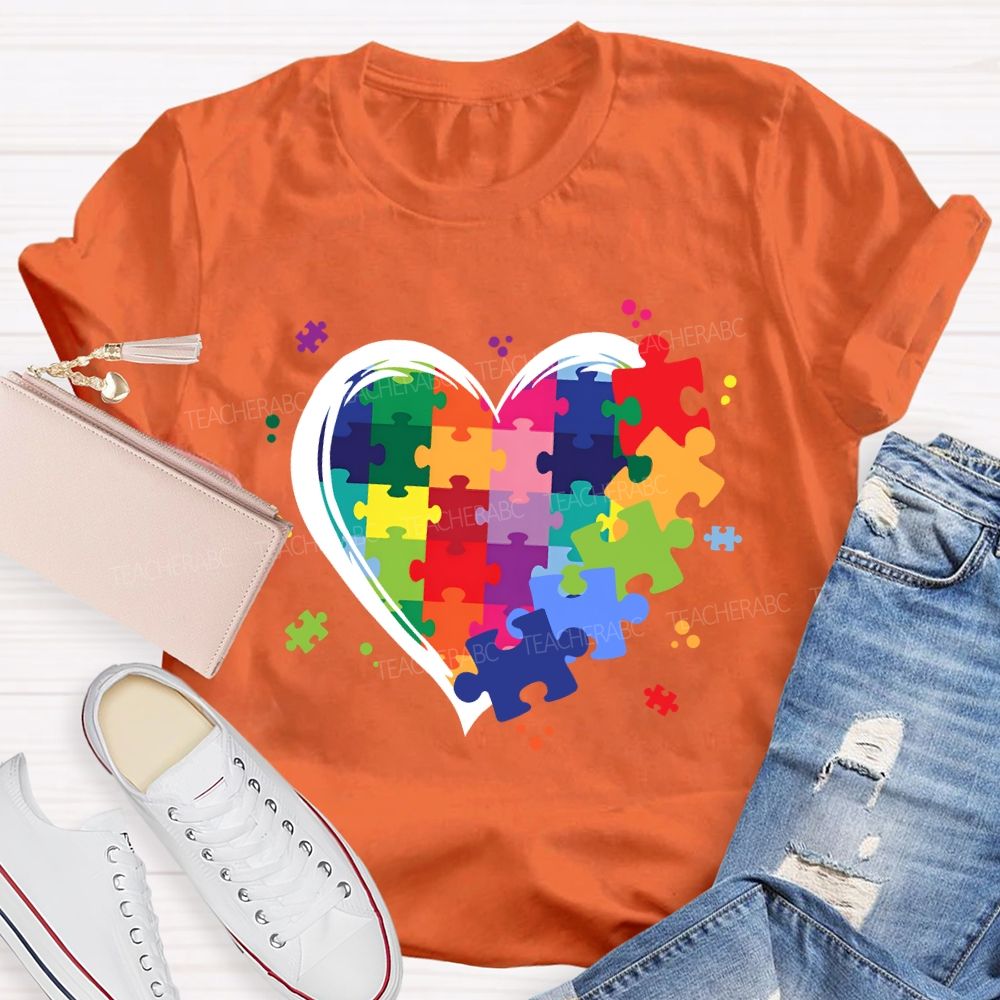 Love Needs No Words Rainbow Puzzle Spread Kindness Teacher T-Shirt
