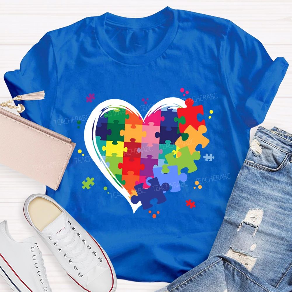Love Needs No Words Rainbow Puzzle Spread Kindness Teacher T-Shirt