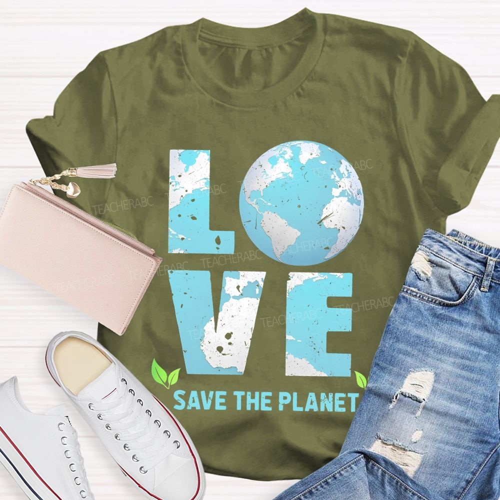 Love  Save The Planet Pattern  Teacher T-shirt