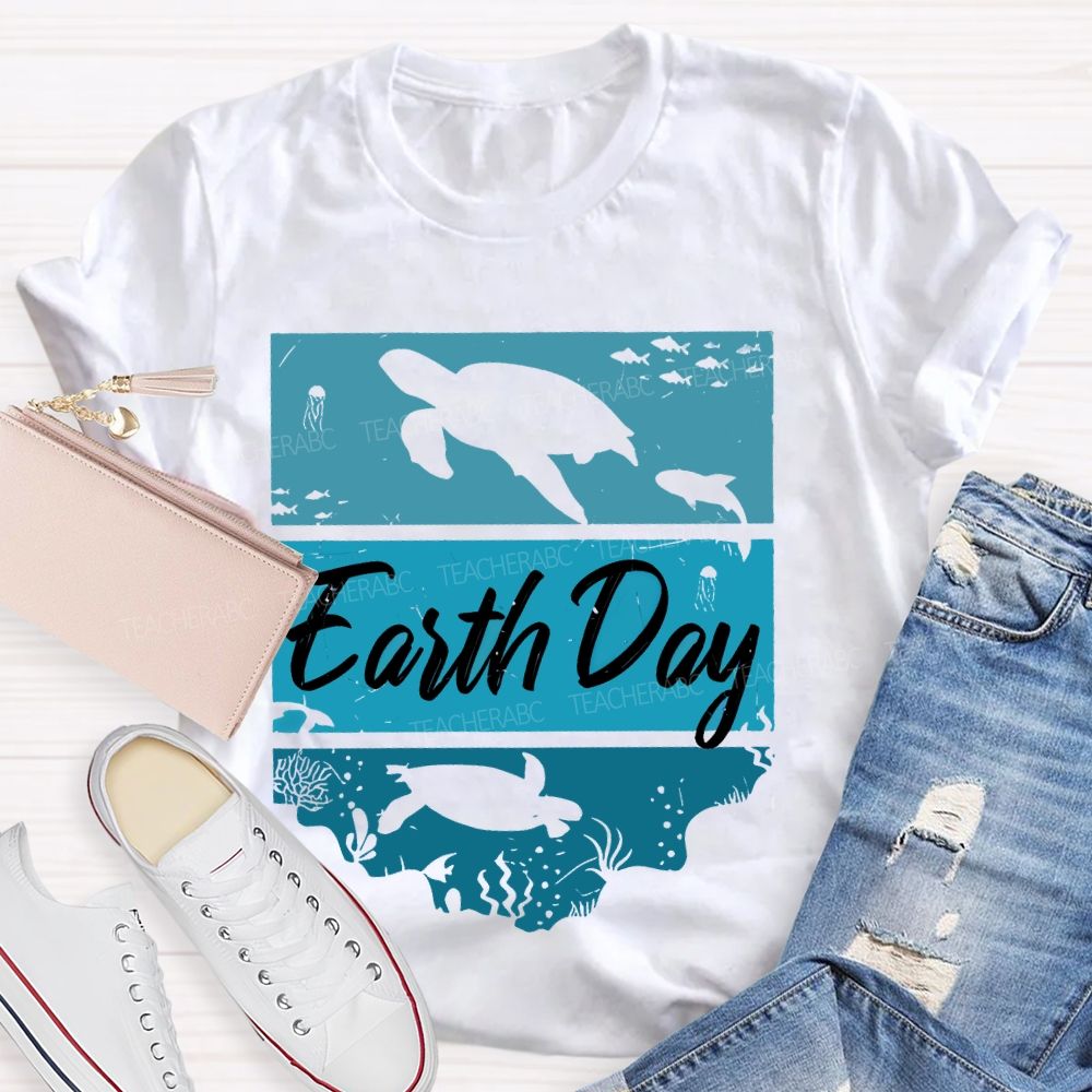 Earth Day Sea Turtle Letters  Teacher T-shirt