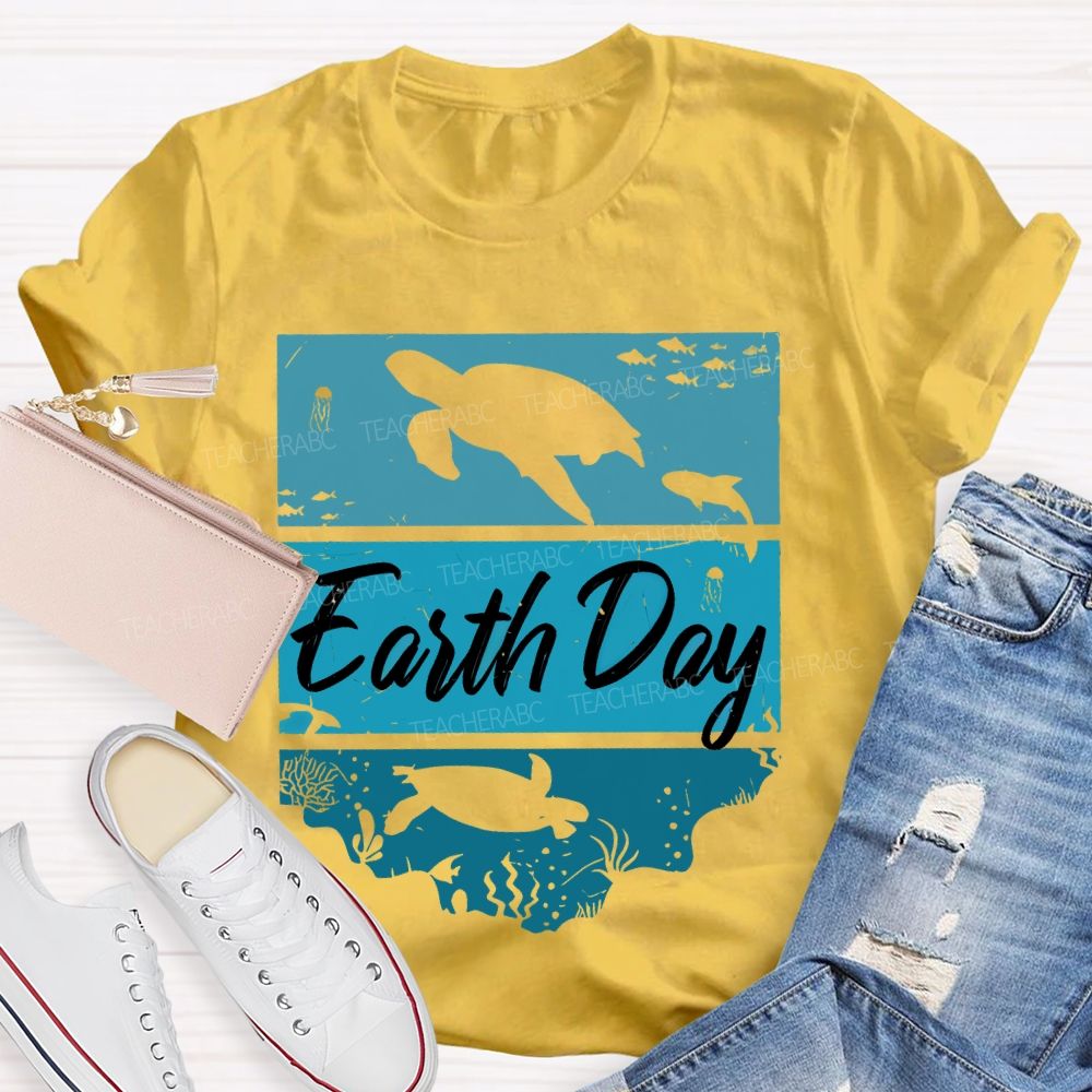 Earth Day Sea Turtle Letters  Teacher T-shirt