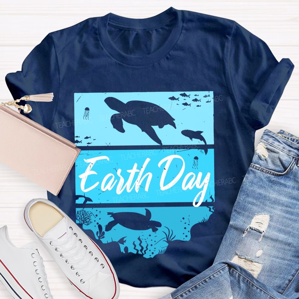 Earth Day Sea Turtle Letters  Teacher T-shirt