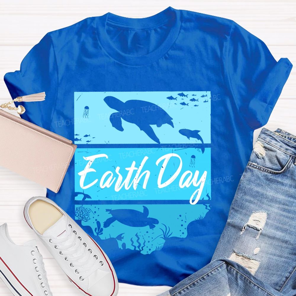 Earth Day Sea Turtle Letters  Teacher T-shirt