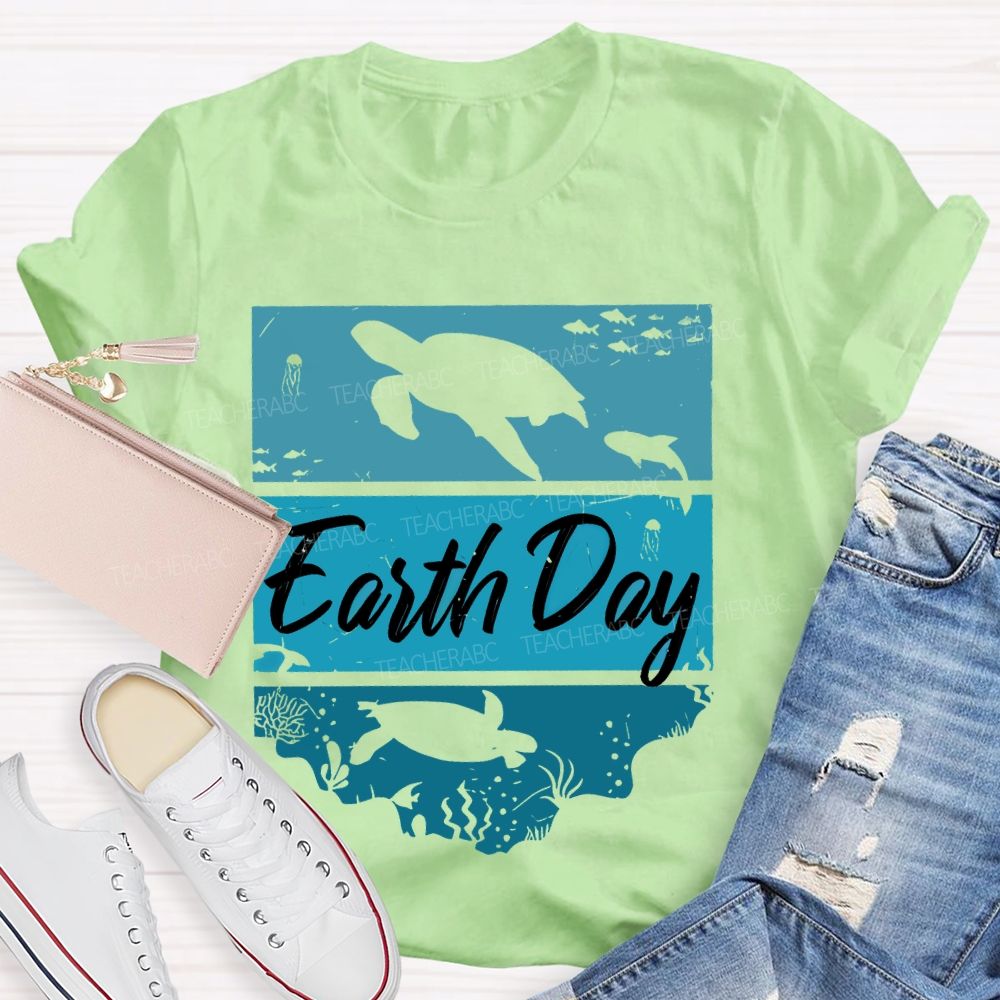 Earth Day Sea Turtle Letters  Teacher T-shirt