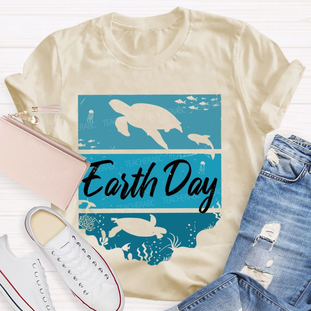 Earth Day Sea Turtle Letters  Teacher T-shirt