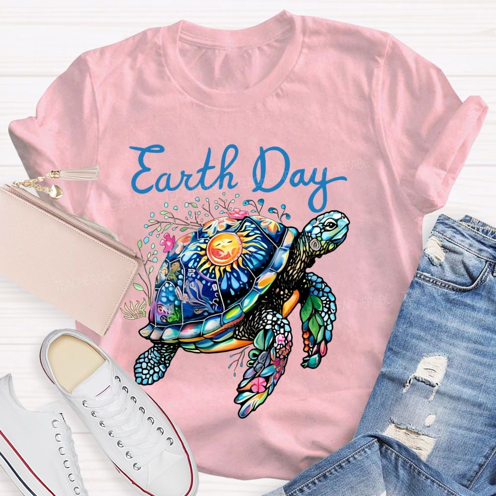 Earth Day Colorful Sea Turtle  Teacher T-shirt