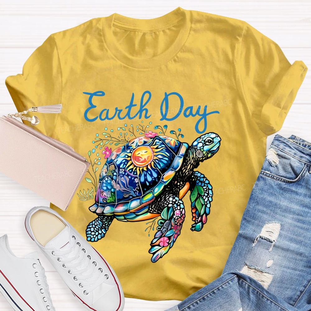 Earth Day Colorful Sea Turtle  Teacher T-shirt