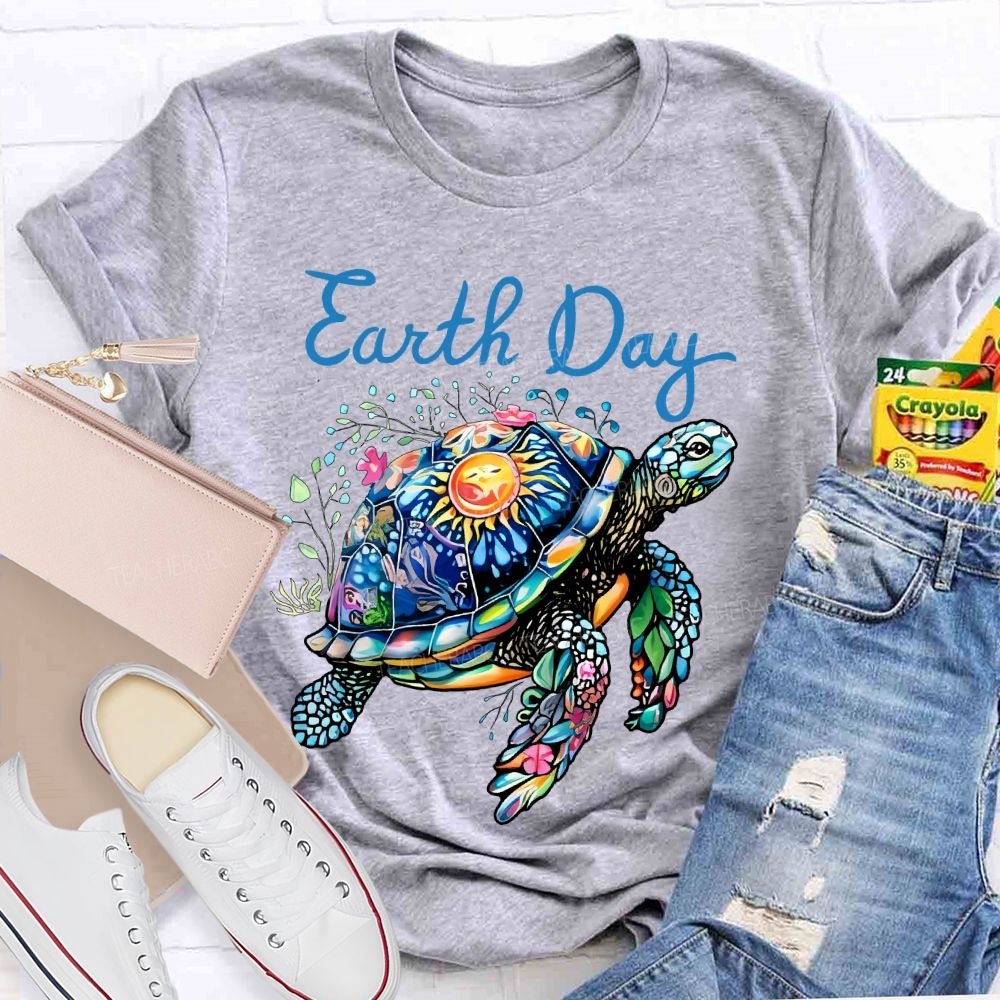 Earth Day Colorful Sea Turtle  Teacher T-shirt