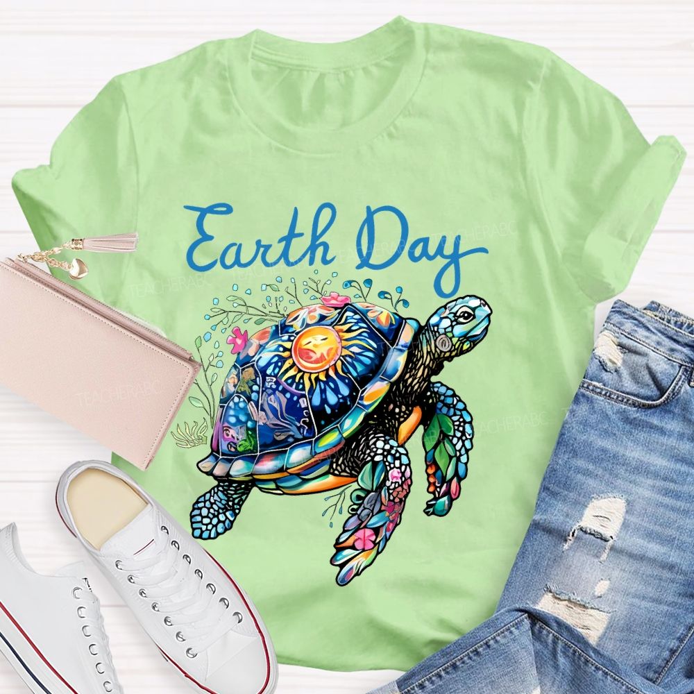Earth Day Colorful Sea Turtle  Teacher T-shirt