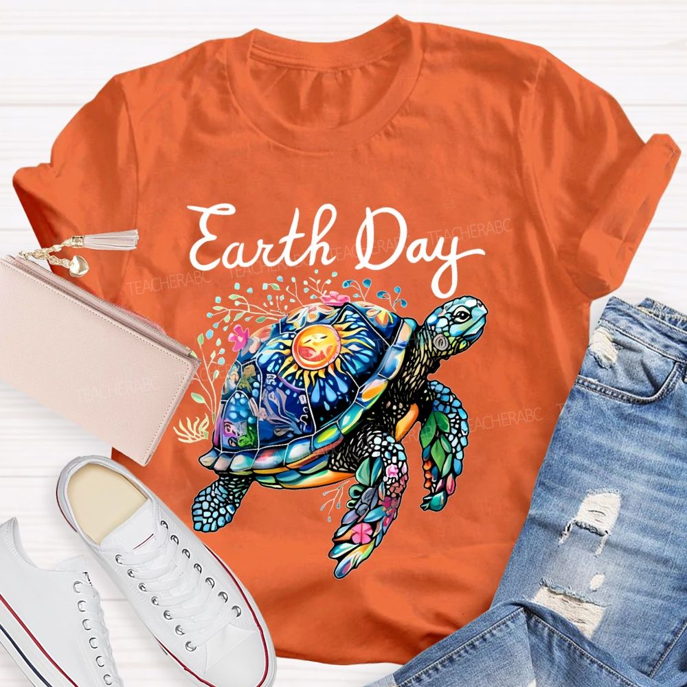 Earth Day Colorful Sea Turtle  Teacher T-shirt