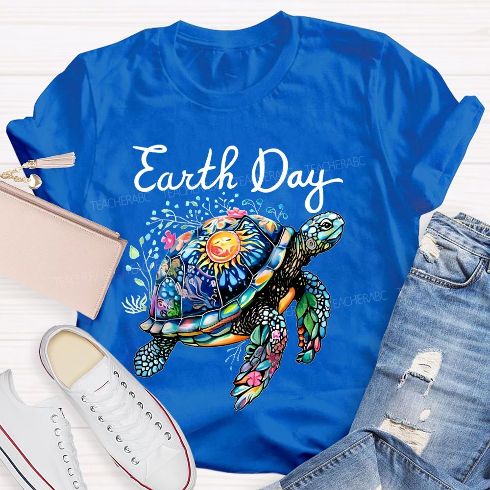 Earth Day Colorful Sea Turtle  Teacher T-shirt