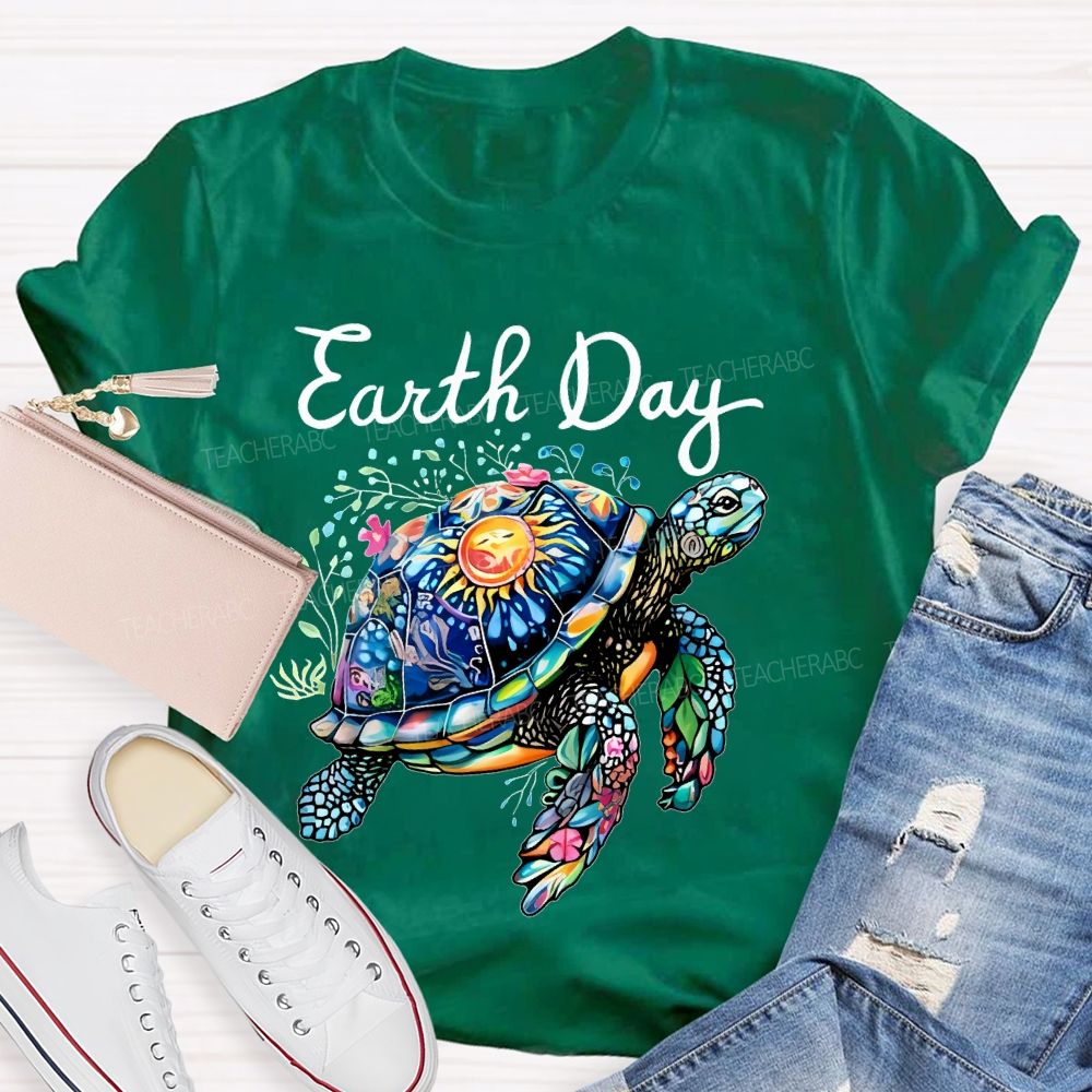 Earth Day Colorful Sea Turtle  Teacher T-shirt