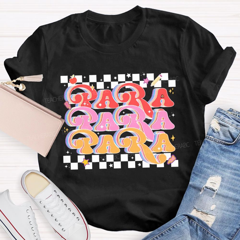 Para Professional Colored Fonts And Checkered Print T-shirt