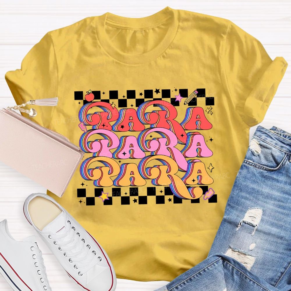 Para Professional Colored Fonts And Checkered Print T-shirt