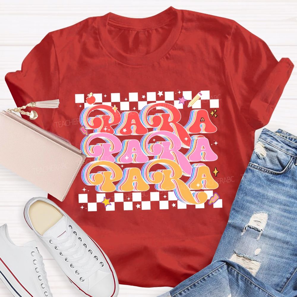 Para Professional Colored Fonts And Checkered Print T-shirt