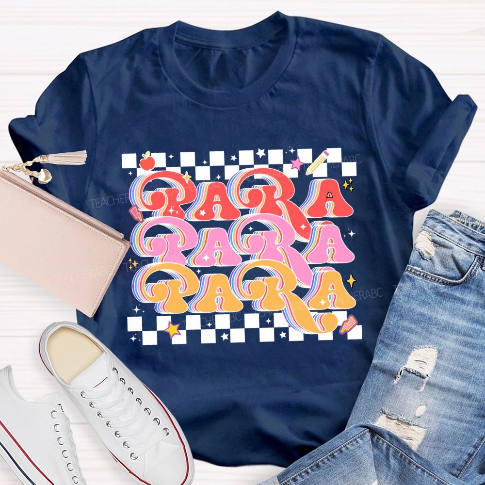 Para Professional Colored Fonts And Checkered Print T-shirt